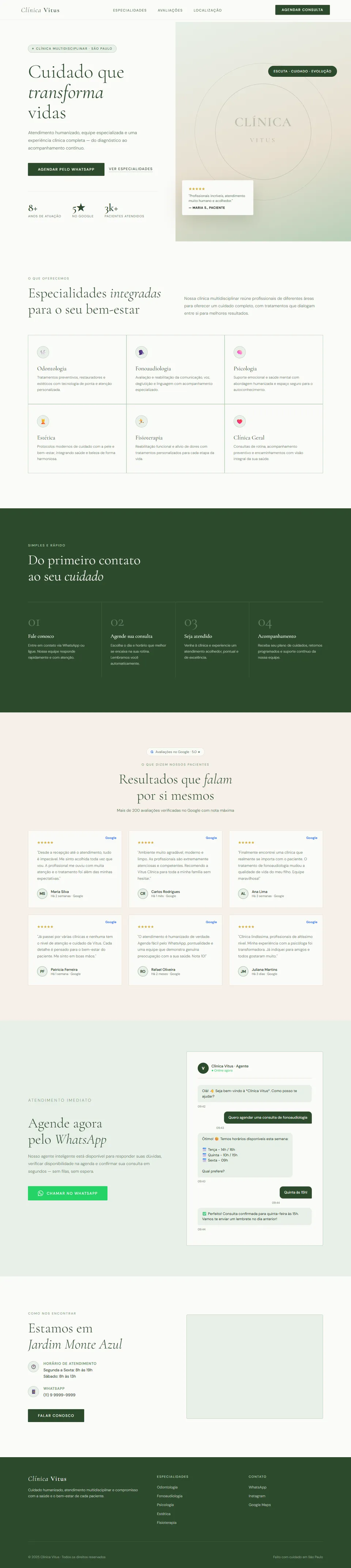 Site da Clínica Vitus rolando, versão de computador